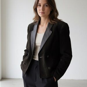 Vintage 1980s Danier black suede leather cropped blazer jacket - size Small (S)